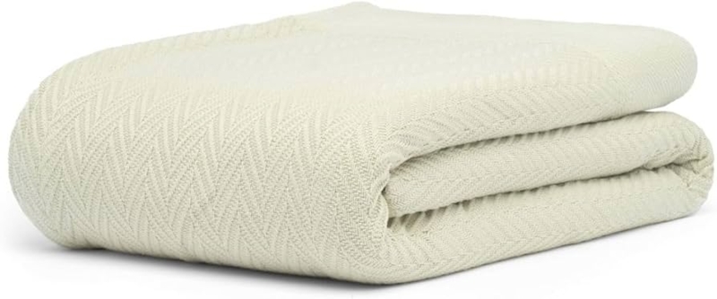 Bed Blanket | Sage Green Herringbone Weave | Waffle Accent Layering