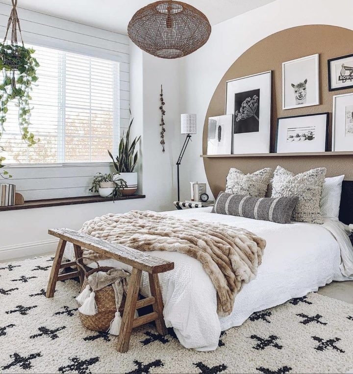 Bed Frame Platform Bed Panel Headboard Wood Toned Modern Style