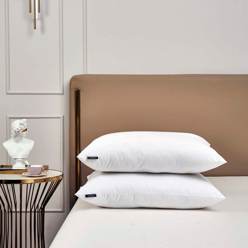 Bed Pillow Piped Edges Set of Two Woven Texture White Bed Pillows