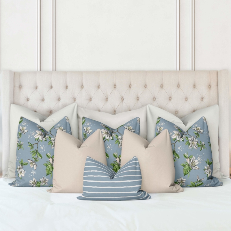 Bed Pillow Set: Wistful Blue Palette with Mixed Pattern Bedding Styling
