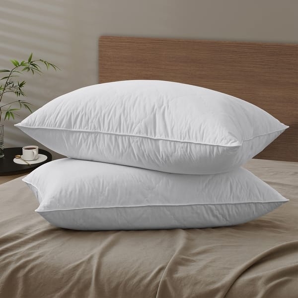 Bed Pillows, Quilted Gusset Design with Navy Blue Piping