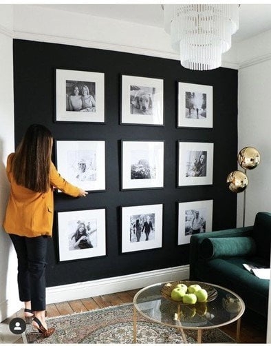 Bed: Upholstered Headboard against Dramatic Black Slat Accent Wall