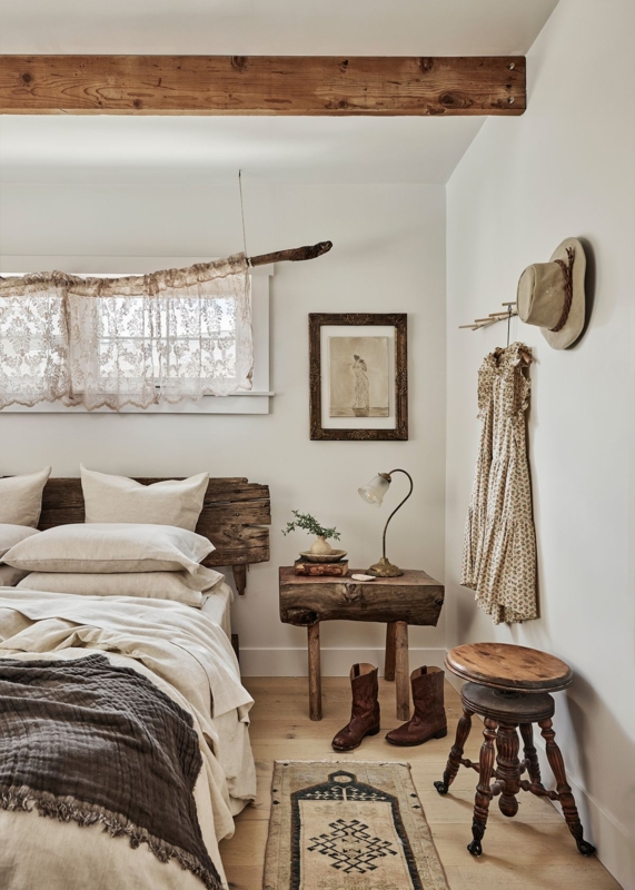 Bed with Two-Tone Linen Bedding: Terracotta and Sage Green Bedroom Style