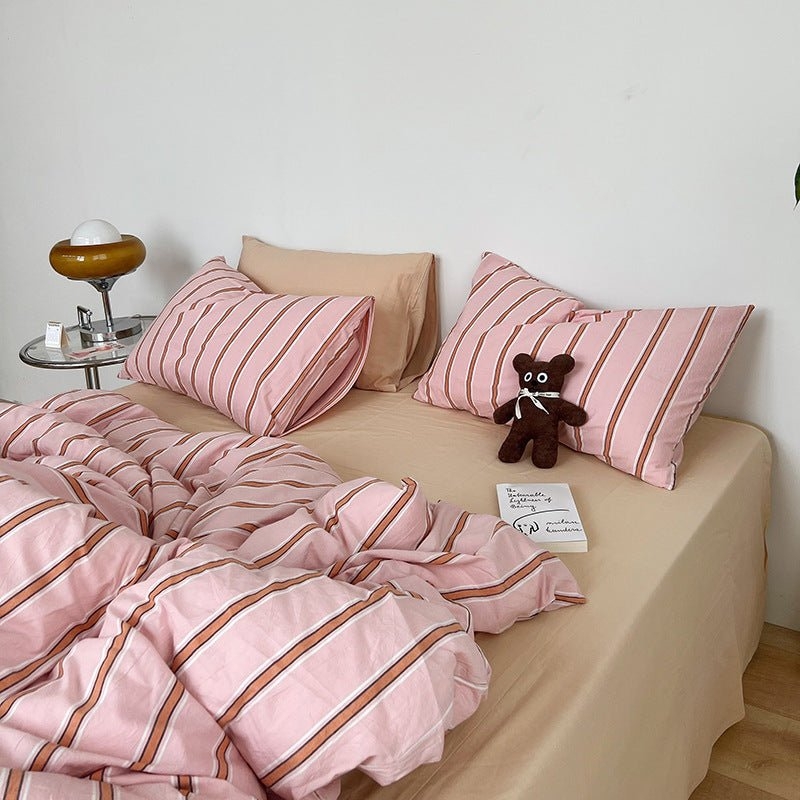 Bedding Set: Blush Pink Striped Pattern, Scandinavian Minimalist