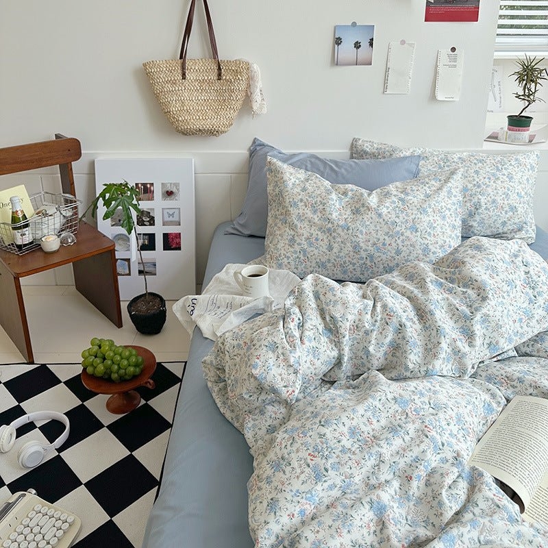 Bedding Set Cottagecore Pale Floral Print Washed Fabric Look