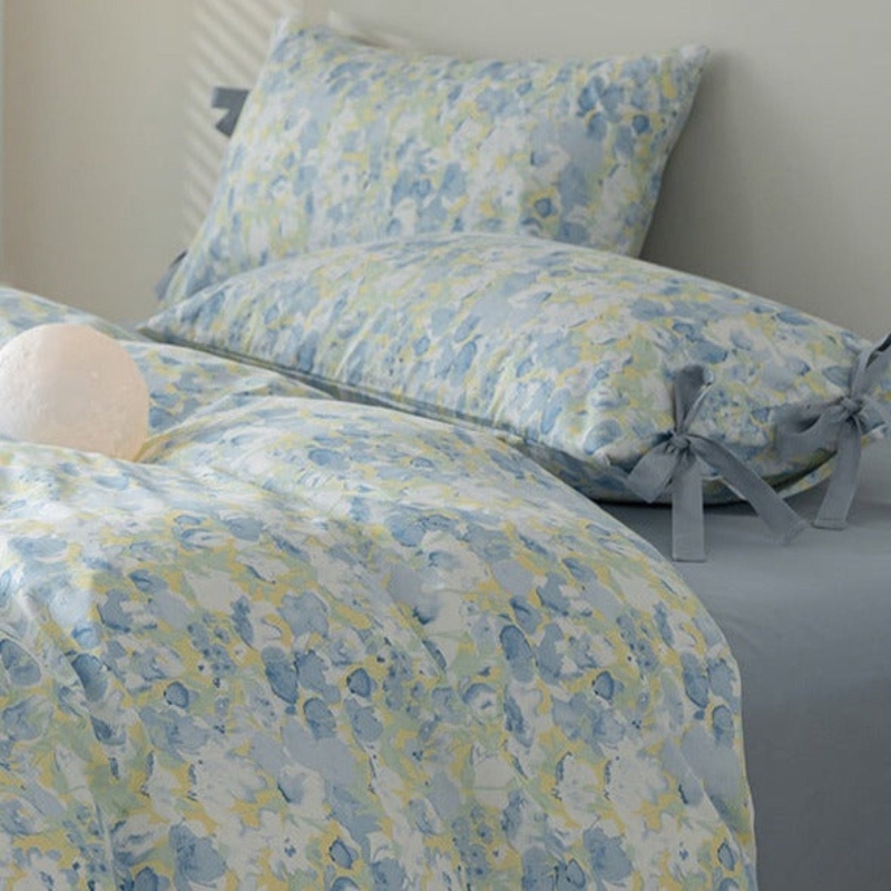 Bedding Set French Country Floral Ribbon Bow Ties Print Airy