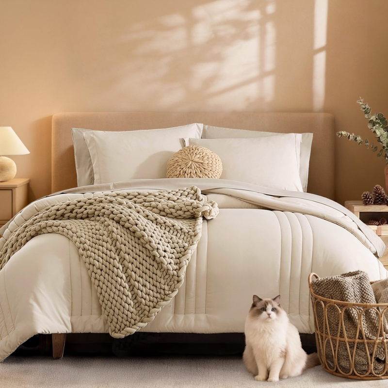 Bedding Set Monochromatic Neutral Palette Quilted Comforter Bedding Set