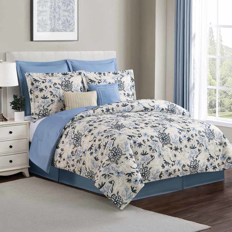 Bedding Set Traditional Botanical Print 8 Piece Ensemble Pillows