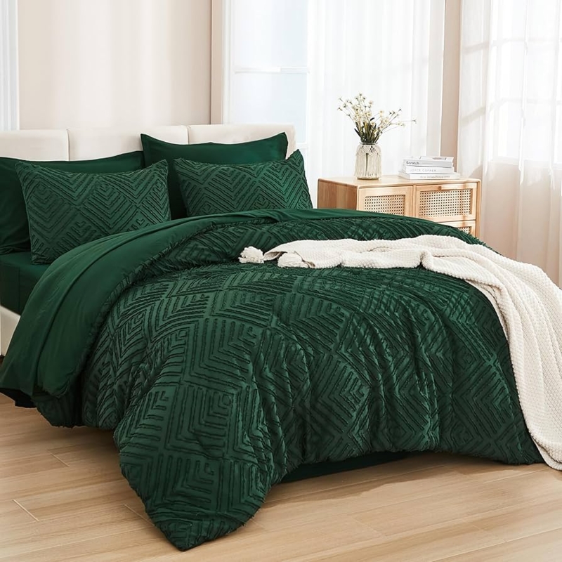 Bedding Set Tufted Dot Texture Emerald Green Transitional