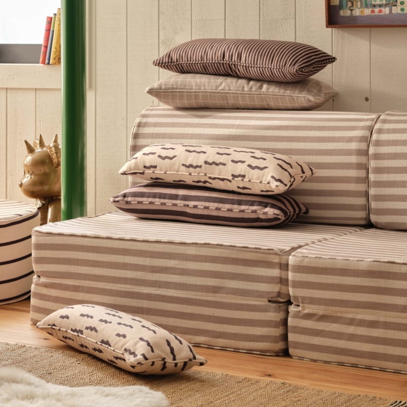 Beige Woven Lumbar Pillow Piped Edges Minimalist Style