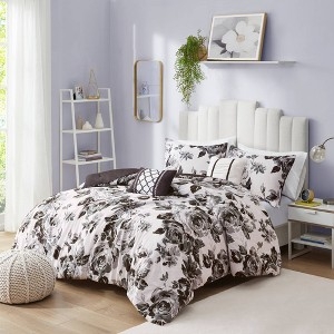 Black and White Floral Comforter Set Large Scale Botanical Print