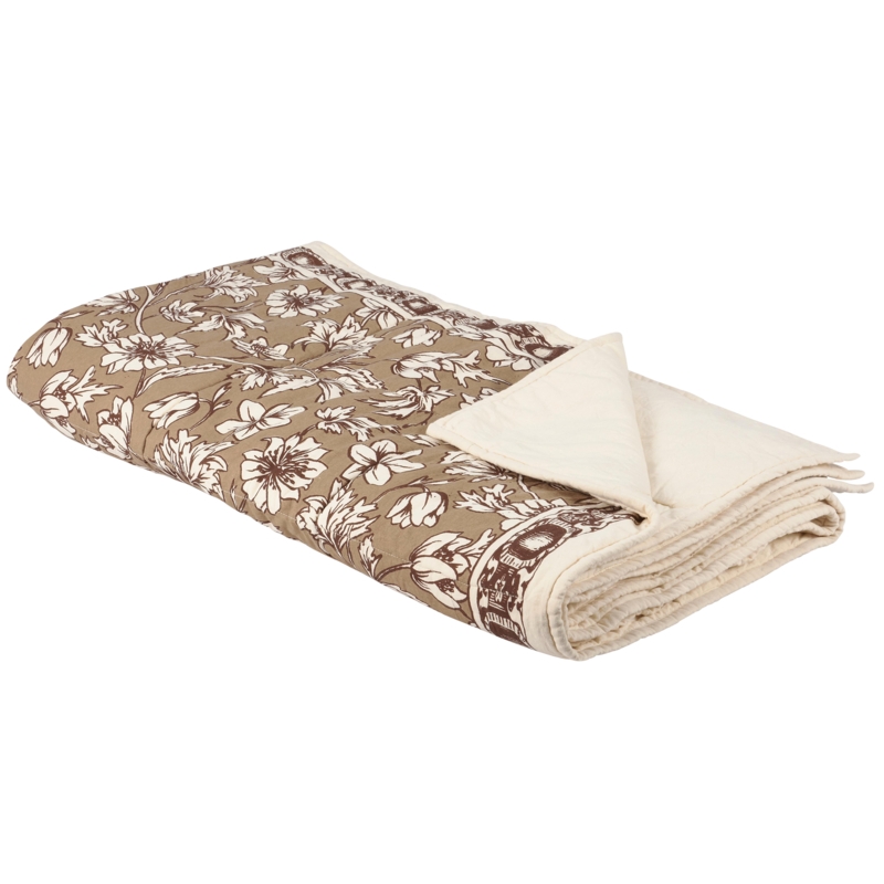 Black and White Floral Throw Blanket, Scalloped Border, Diamond Quilting