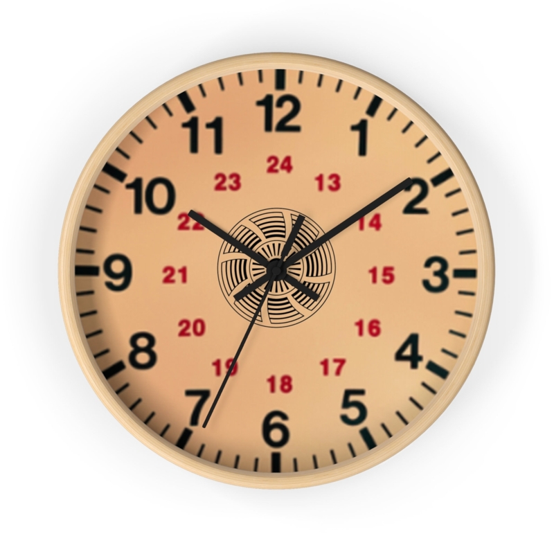 Black and White Wall Decor Clock, 24 Hour Display, Red Numerals