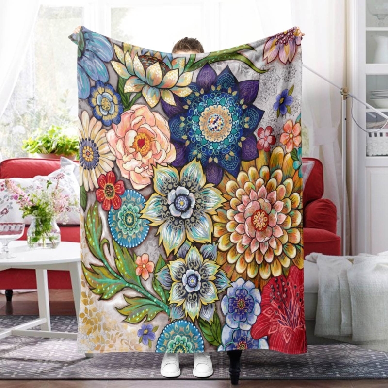 Black Floral Throw Blanket, High Contrast Bohemian Sofa Accent