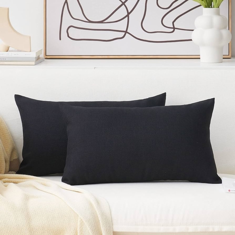 Black Wide-Wale Ribbed Lumbar Pillow Cover Modern