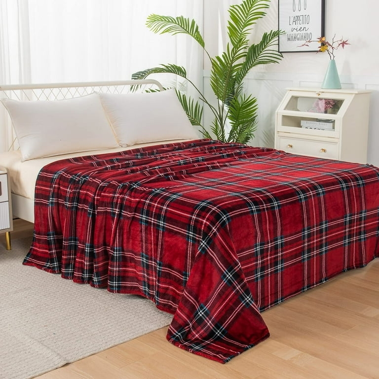 Blanket Burgundy Plaid Plush Fleece Traditional Throw