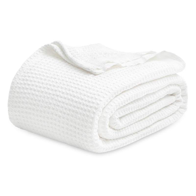 Blanket | Crisp White Waffle Weave Cotton | Cozy Minimalist Styling