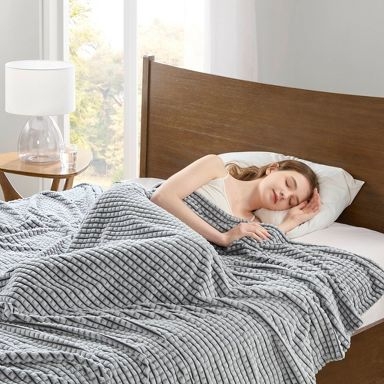 Blanket Dark Gray Charcoal Fleece Ribbed Texture Plush Warm