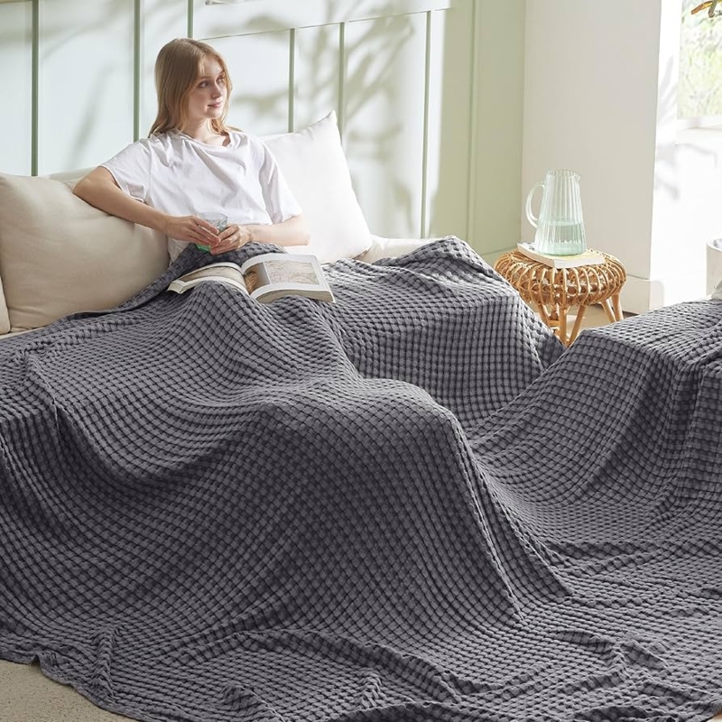 Blanket Dark Grey Charcoal Waffle Weave Modern Breathable