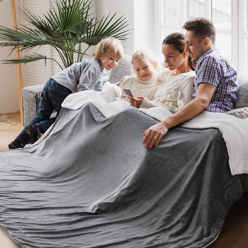 Blanket Grey Sherpa Fleece Wavy Quilted Pattern