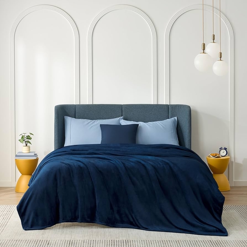 Blanket Horizontal Ribbed Navy Blue Plush Fleece Oversized