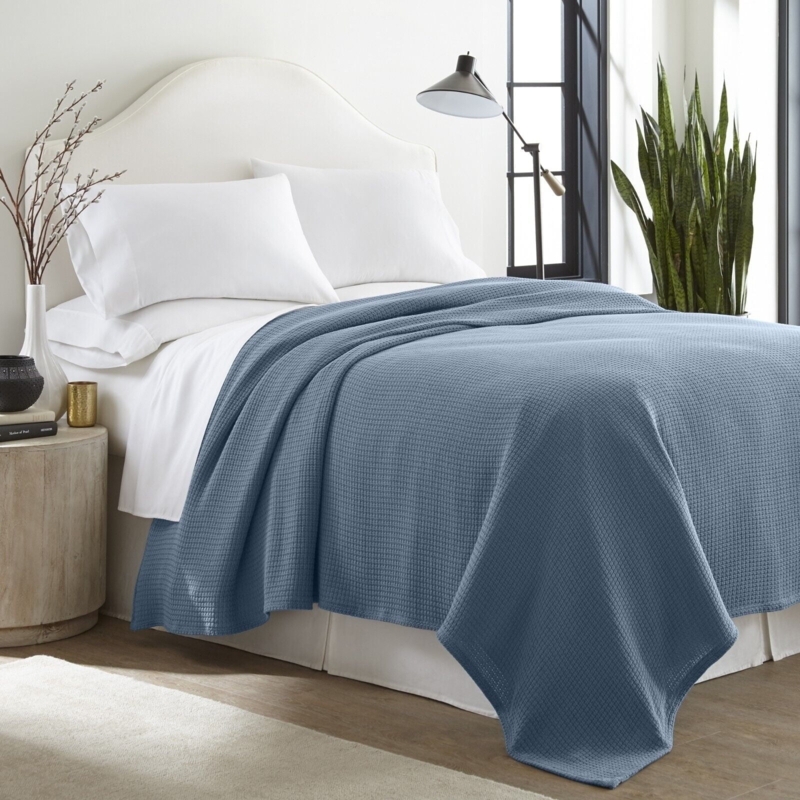 Blanket | Light Blue Waffle Weave Cotton | Coastal Style Bedroom Bedding