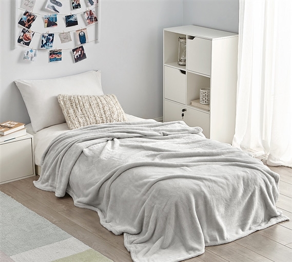 Blanket Light Gray Ribbed Plush Texture with White Underside