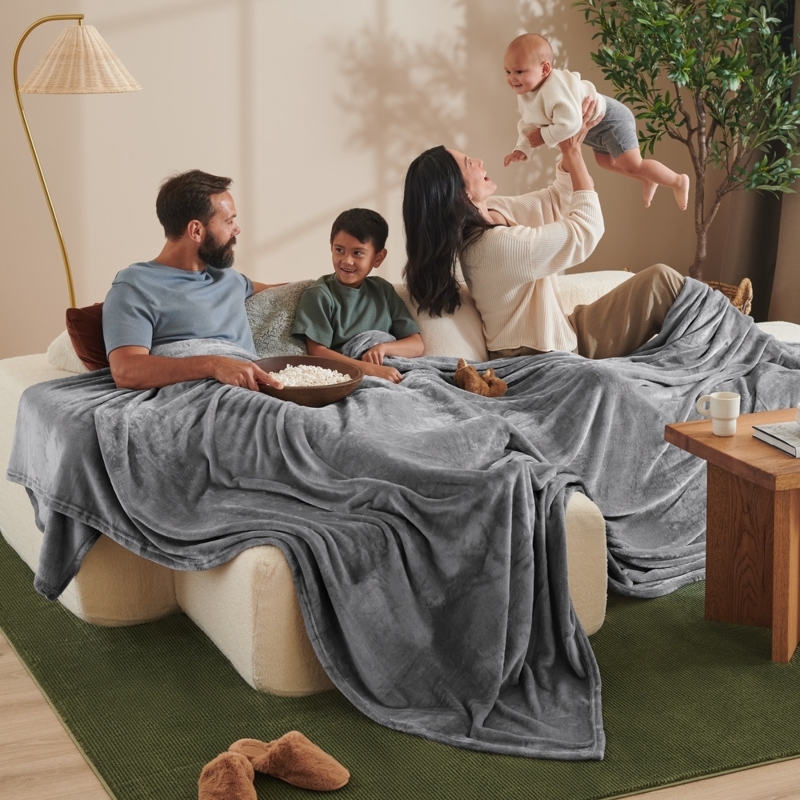 Blanket Navy Blue Deep Tone Plush Fleece Stitched Hem