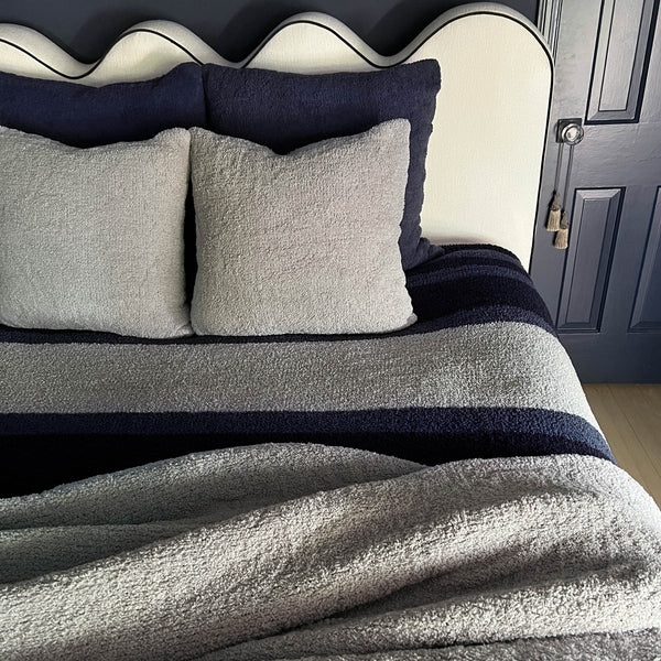 Blanket Navy Stone Striped Pattern Plush Microfiber Coastal