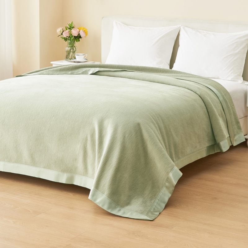 Blanket Taupe Wide Satin Binding Diagonal Texture Contemporary