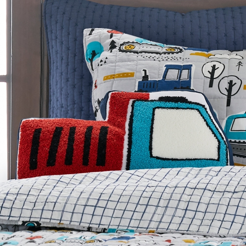 Blue and Orange Quilted Truck Shaped Throw Pillow