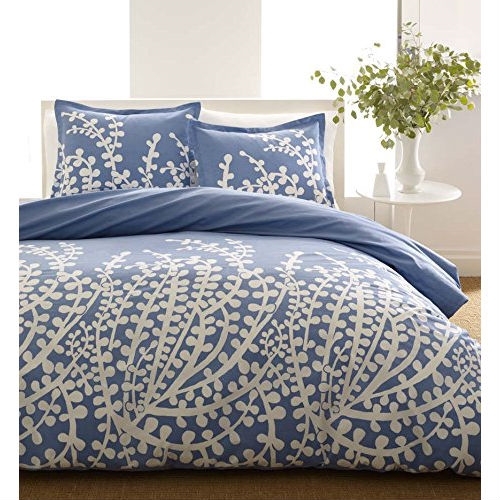 Blue Floral Branch Comforter Set, Crisp Texture for Coastal Style Vibe