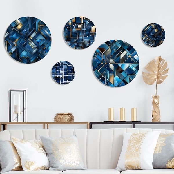 Blue Geometric Bedroom Wall Art: Set of 5 Mosaic Panels