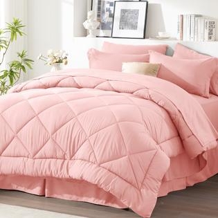 Blush Pink Comforter Set: Solid Color with Striped Sheets Modern Bedding