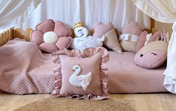 Blush Pink Embroidered Butterfly Shaped Throw Pillow