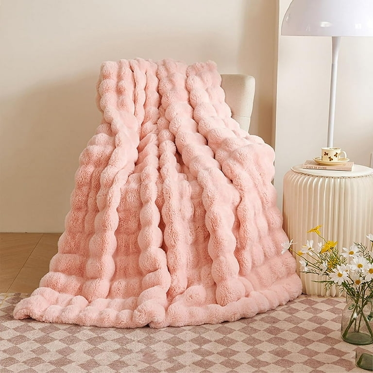 Blush Pink Shaggy Faux Fur Throw Blanket. Blush Pink Faux Fur Throw