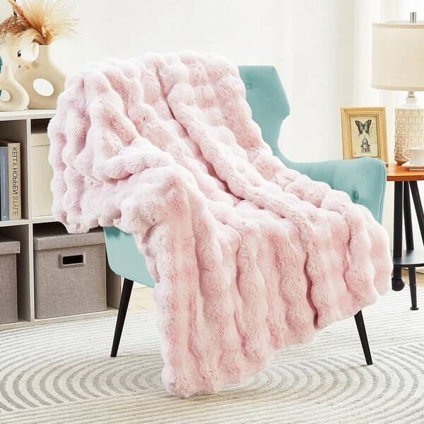 Blush Pink Shaggy Faux Fur Throw Blanket for Modern Glam Decor
