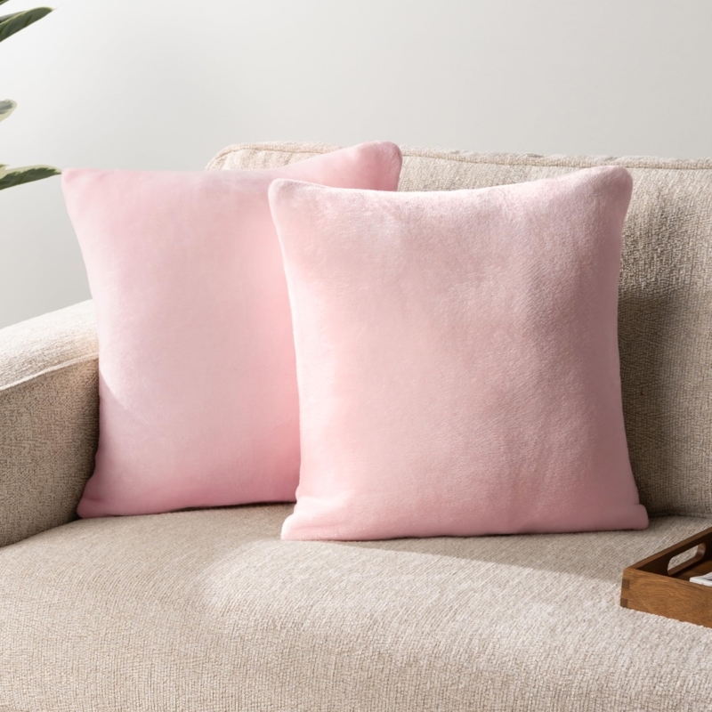 Blush Pink Velvet Throw Pillows with Pom Pom Trim and Piped Edges