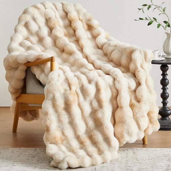 Bohemian Style Brown Throw Blanket with Tie-Dye Pattern and Shaggy Pile
