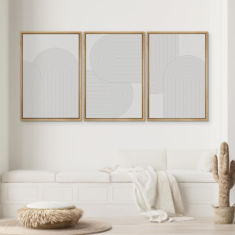 Boho Framed Canvas Set: Geometric Abstract Line Work