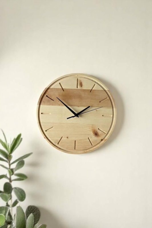 Boho Style Wood Wall Clock with Numberless Dial and Slim Hands