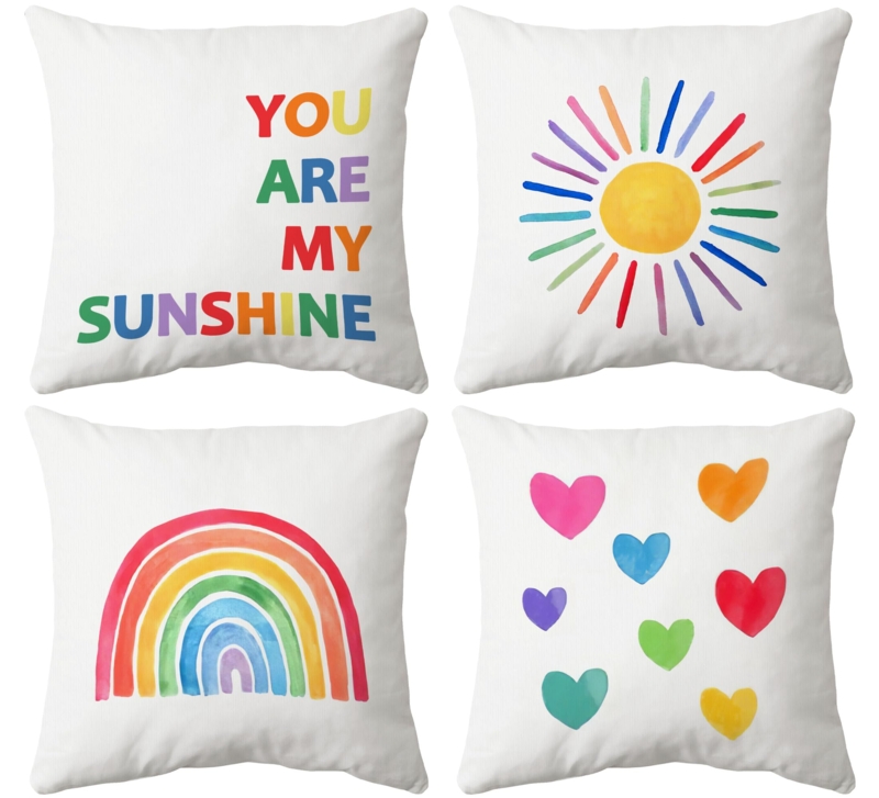 Boho Sunshine Rainbow Throw Pillow for Nursery