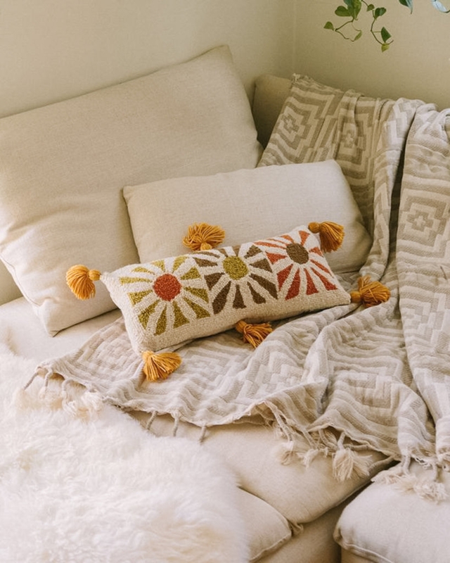 Boho Throw Pillows Bed Shine On Hook Pillow With Tassels  Kitsch Color