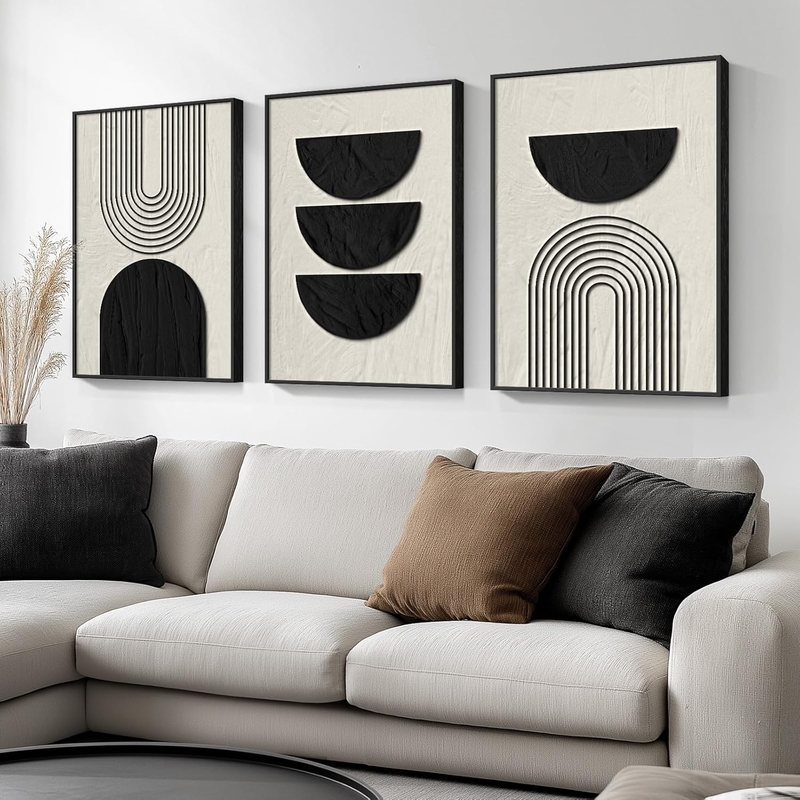Boho Wall Art Set, Ribbed Arch Motif Raised Texture Triptych