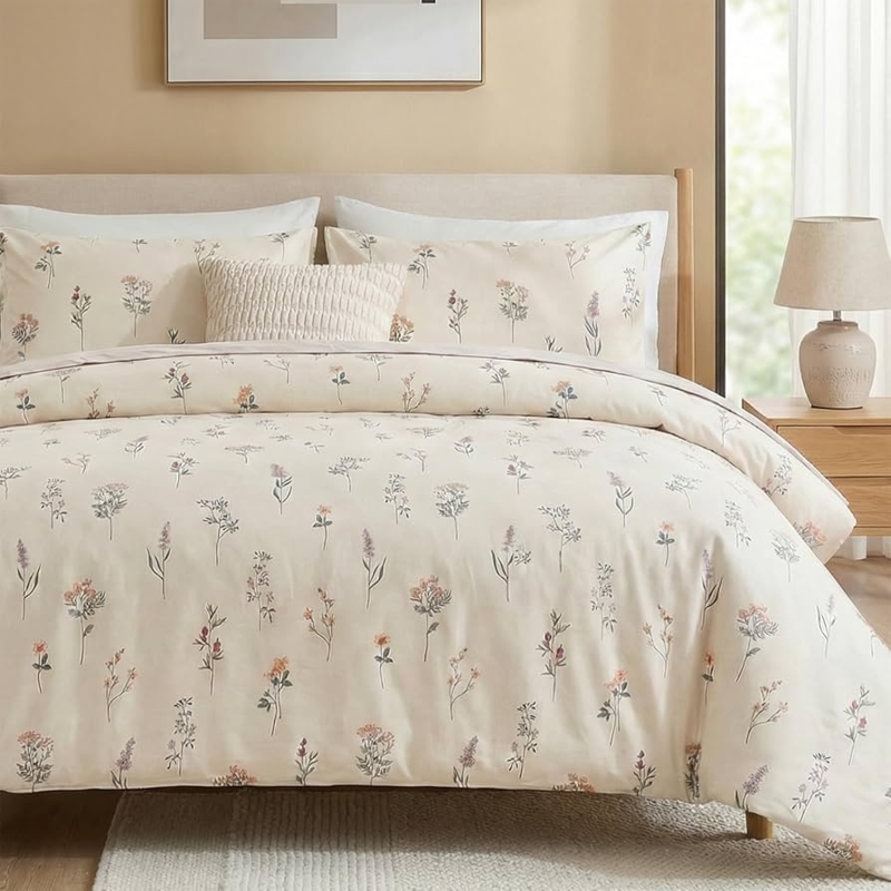 Botanical Floral Print Comforter Set, Cottagecore Master Bedroom Bedding