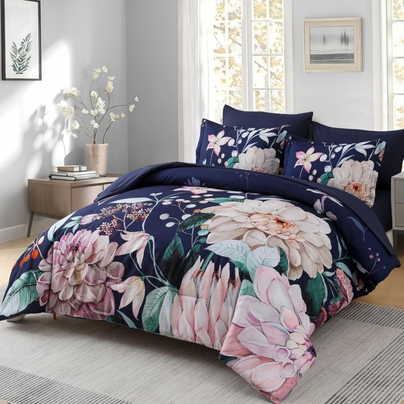 Botanical Navy and Orange Floral Bedding Set