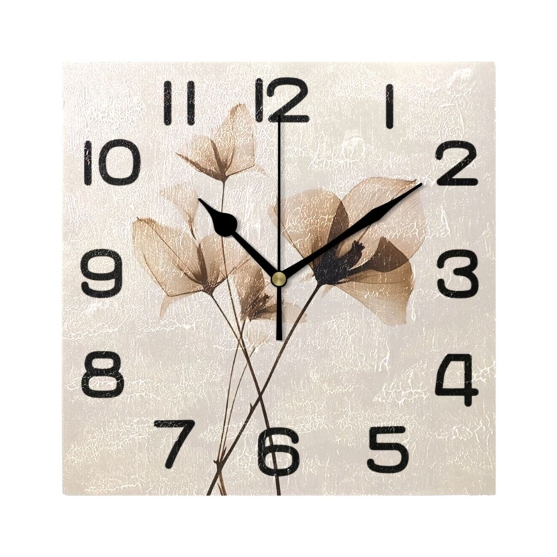 Botanical Print Wall Clock with Square Floral Pattern