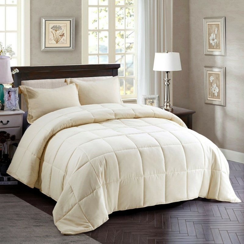 Box Stitched Comforter Set Quilting Minimalist Neutral Bedding