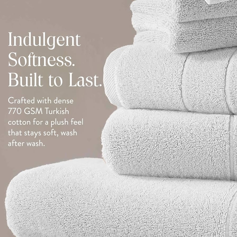 Bright White Hand Towel Stack with Dobby Border, Luxury Linens