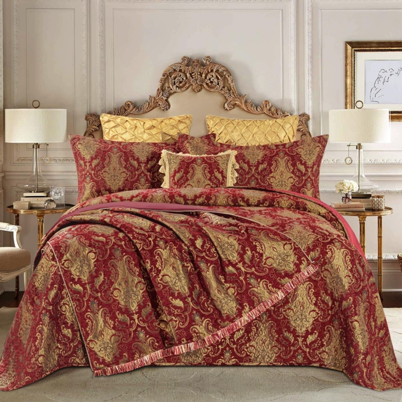 Burgundy Damask Jacquard Throw Blanket, Reversible, Velvet Lined Elegant Throw